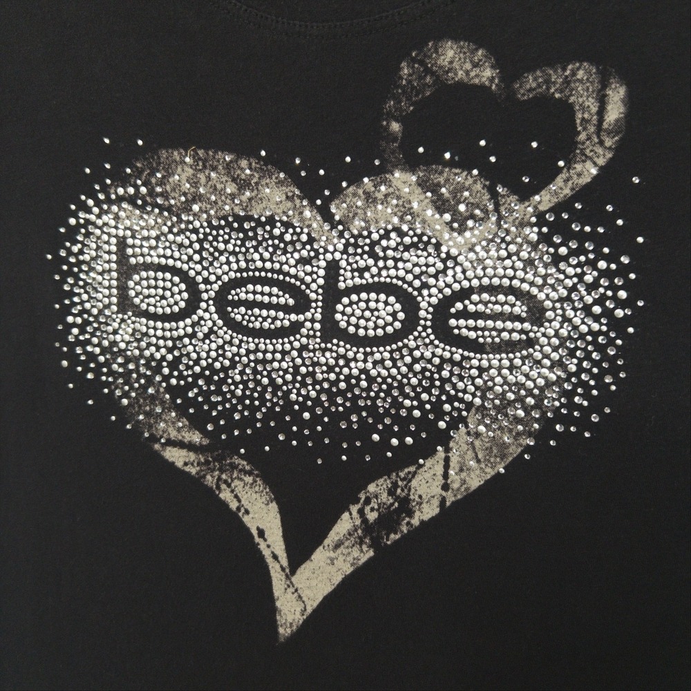 Vintage Y2K Bebe Baby Tee Rhinestone Studded Bling Big Logo Top Womens L Fits M - Picture 5 of 10